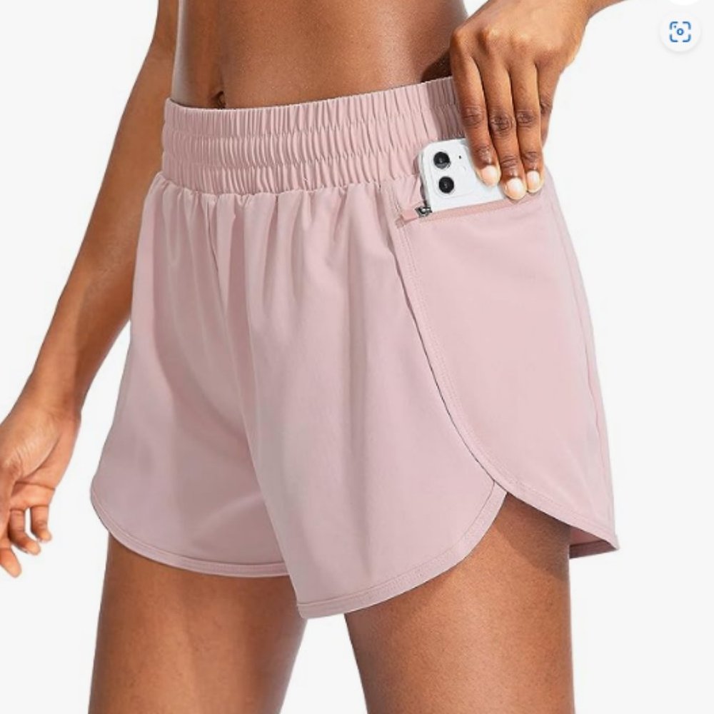 Soothfeel Womens Running Shorts with Zipper Pockets High Waisted Athletic Gym Wo
